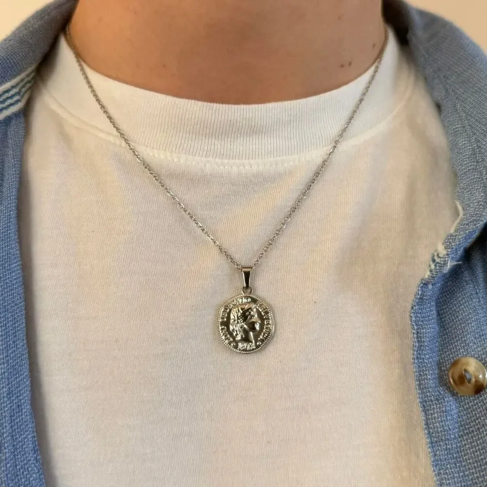 Y2k 2000s silver coin pendant
